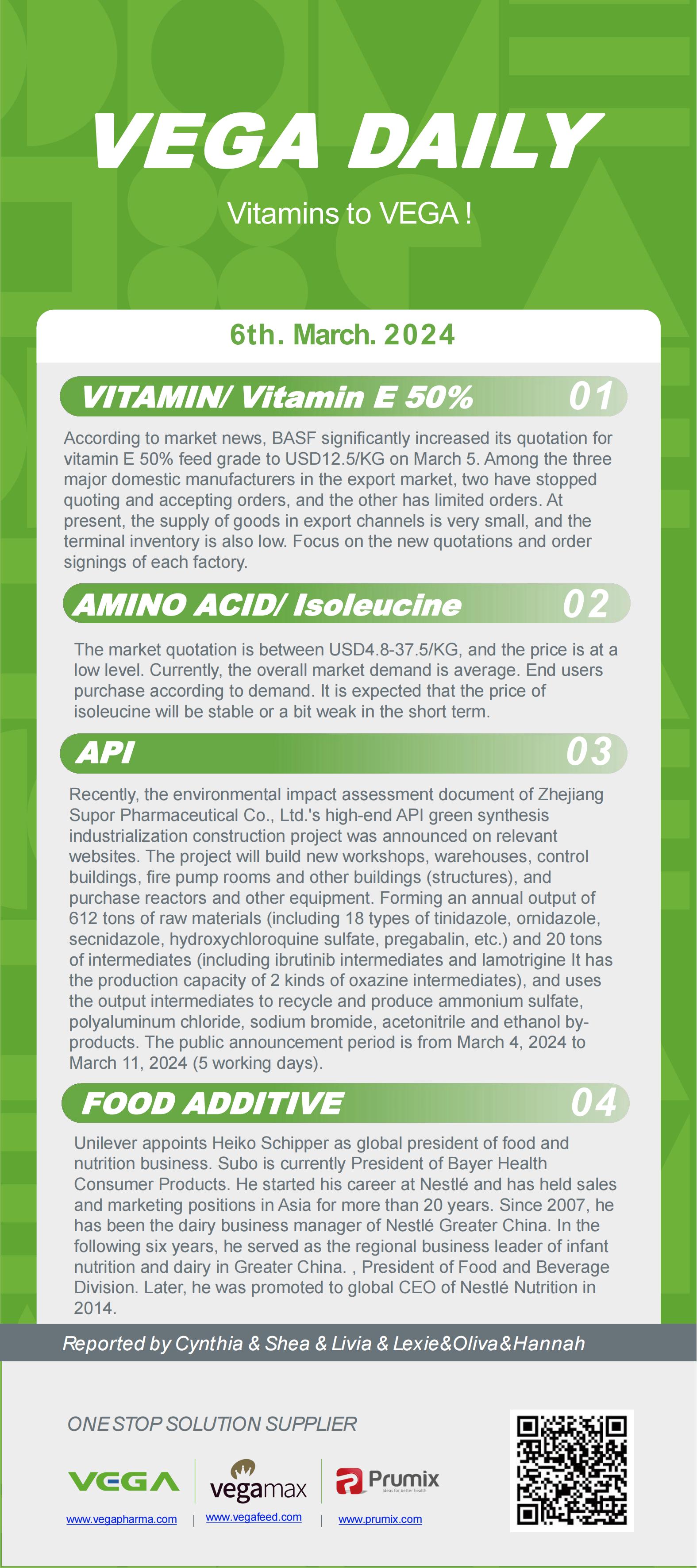Vega Daily Dated on Mar 6th 2024 Vitamin Amino Acid APl Food Additives.jpg